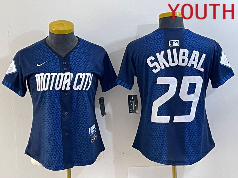 Youth Detroit Tigers #29 Skubal Blue City Edition Nike 2024 MLB Jersey style 1